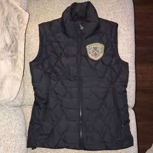 Lake Girl puffer vest with patch.